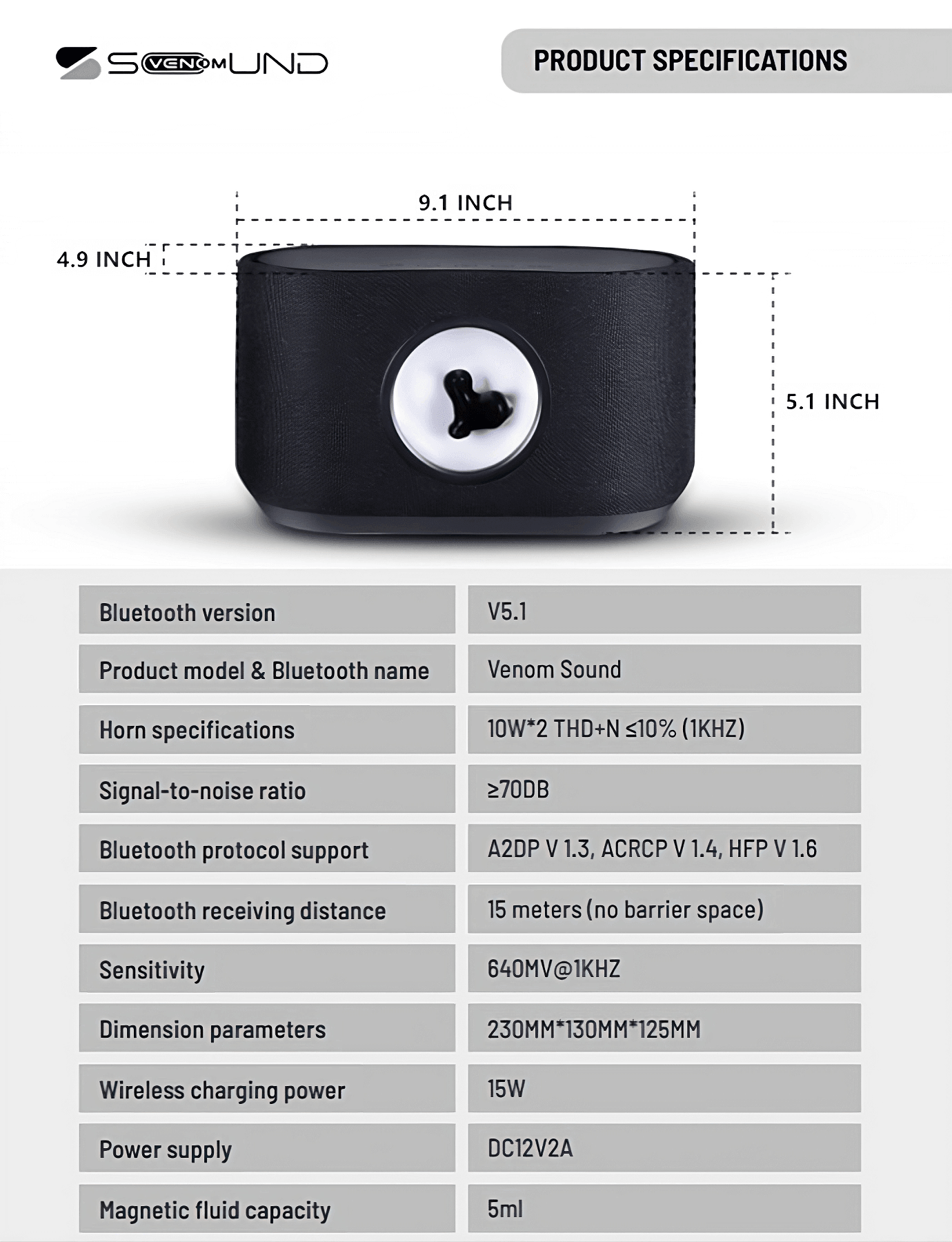 Ferrofluid Bluetooth Speaker with 15W Phone Wireless Charger
