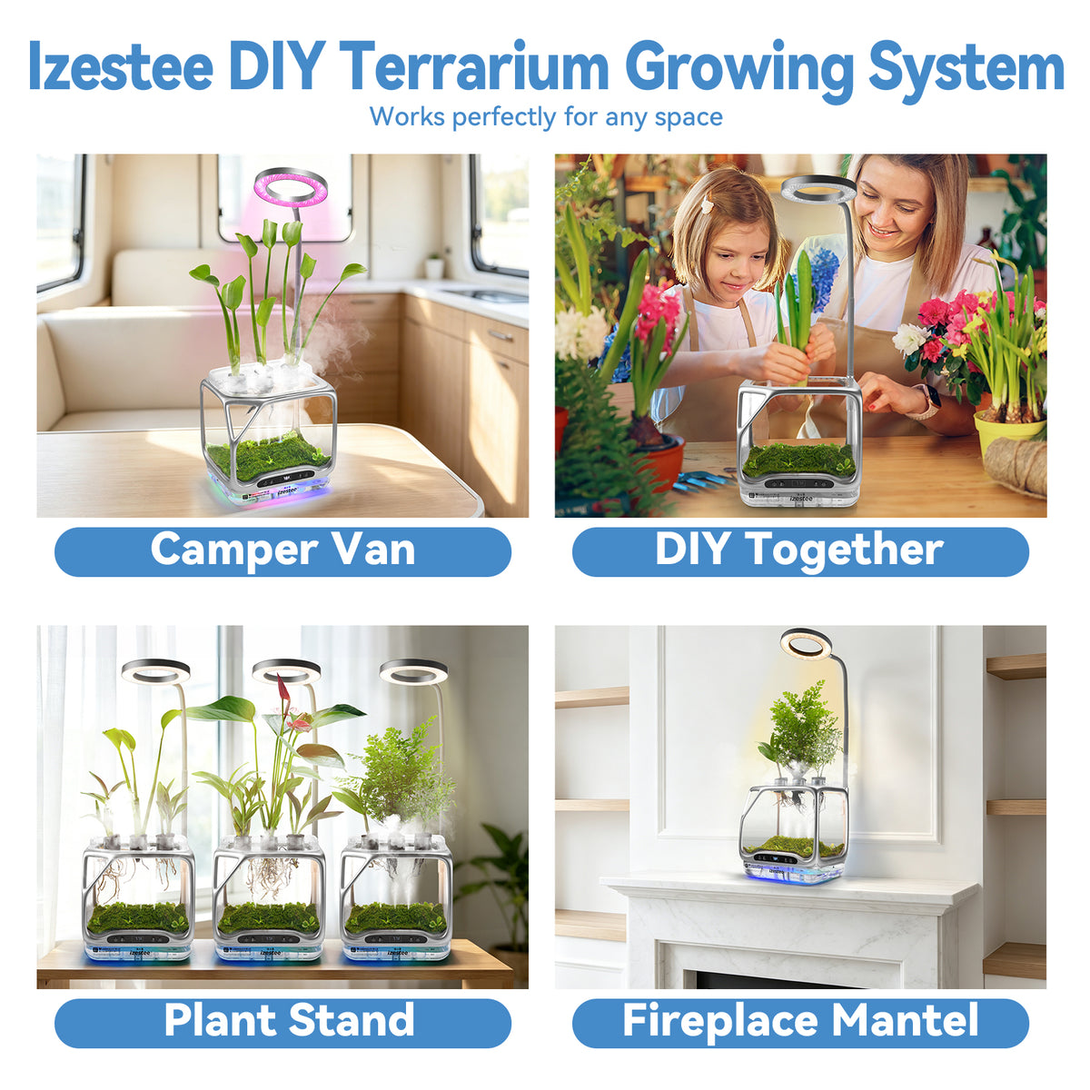 Aeroponic terrarium in RV, family and multi-unit setups, compact desktop indoor garden for any room