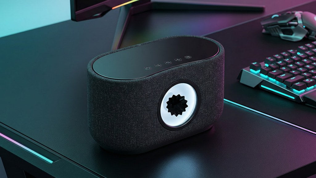 SoundFlux V2 ferrofluid speaker as an RGB gaming setup and battlestation desk accessory