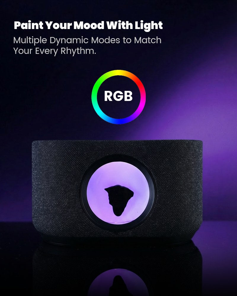 SoundFlux V2 dynamic RGB ambient light around the dancing black ferrofluid